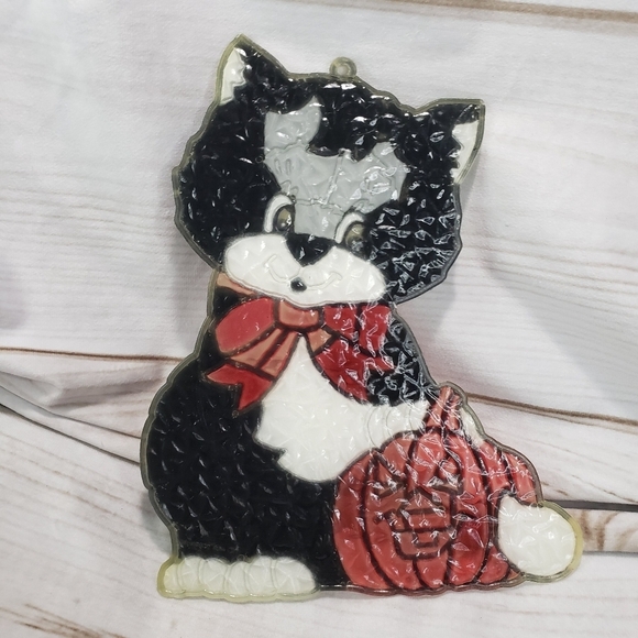 New Design Halloween Black White Cat & Pumpkin Plastic Sun Catcher Window 8 Inch - Picture 7 of 8